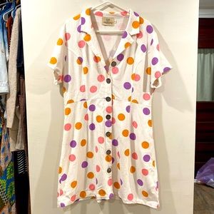 Cher Dot Linen Shirt Dress, XL